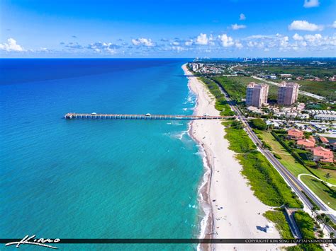 Juno Beach Pier Aerial Blue Ocean Water | HDR Photography by Captain Kimo