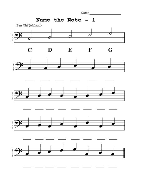 Bass Clef Worksheets for Kids