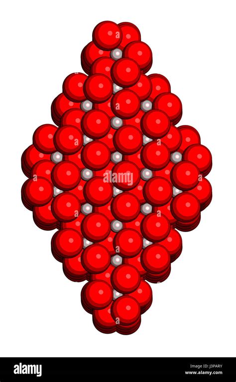 Corundum (Aluminium oxide), crystal structure. Ruby gems consist of red transparent corundum ...