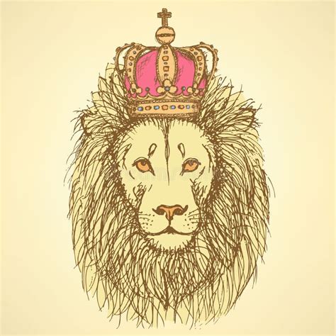 Sketch Cute Lion With Crown In Vintage Style Stock Vector - Image: 45514783