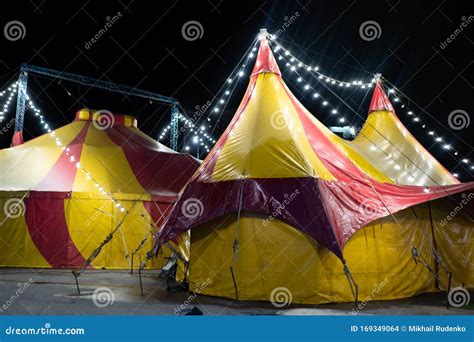 Colorful Circus Tent in the City at Night Against the Sky Stock Photo - Image of light, show ...