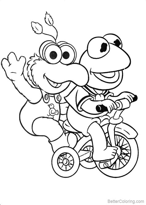 Muppet Babies Coloring Pages Kermit and Gonzo Cycling - Free Printable Coloring Pages