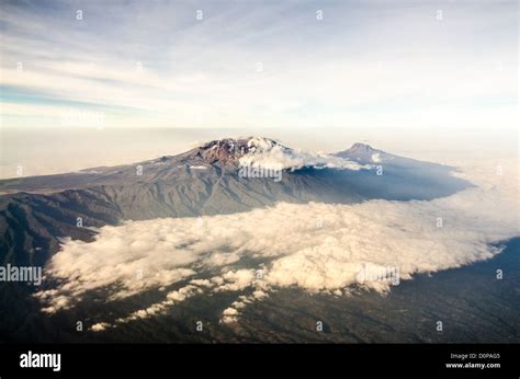 MT KILIMANJARO, Tanzania - Mount Kilimanjaro Aerial View Summit. An aerial view of Mount ...