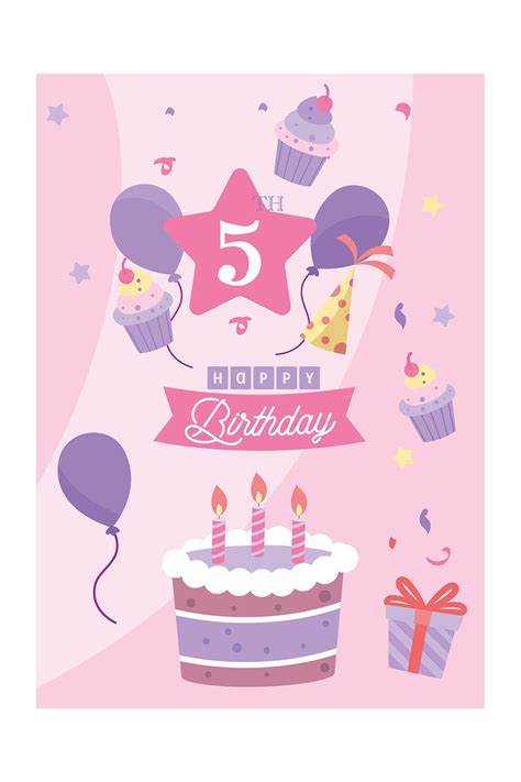 Odel Number 5 Pink Cake White Board Birthday Card | Odel.lk