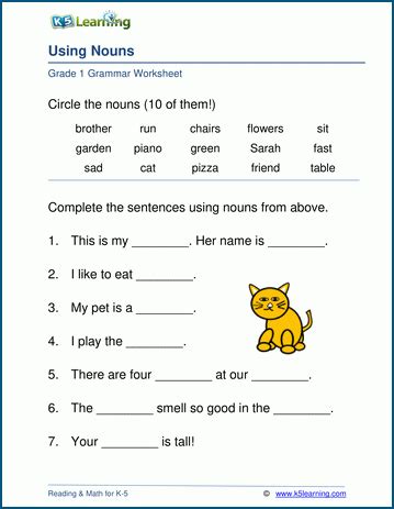 Noun Worksheets for Elementary School - Printable & Free | K5 Learning ...