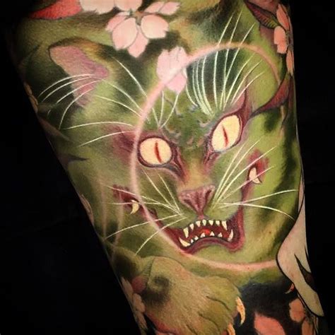 Cat and Flower Tattoo by Shige