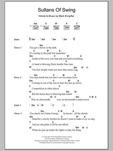 Sultans Of Swing by Dire Straits - Guitar Chords/Lyrics | Guitar chords and lyrics, Song lyrics ...