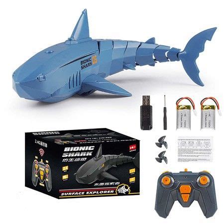 Remote Control Shark Toy with LED Light, Rechargeable Electric Toy RC Shark with 2 Battery Pool ...