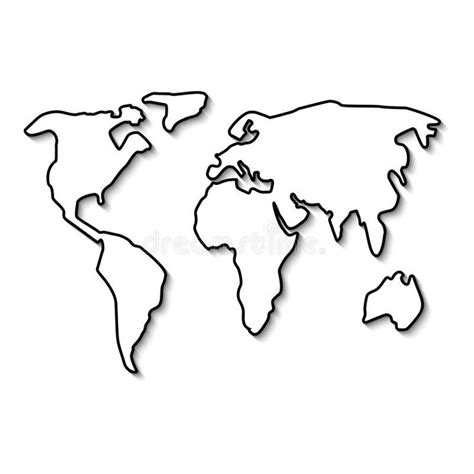 World Map Black Line Vector Illustration