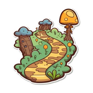 Path Clipart Cartoon Tree And A Path With Some Mushrooms And Flowers ...