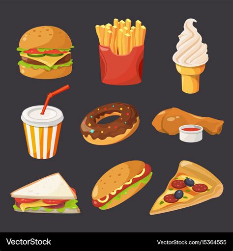 Fast food in cartoon style pictures Royalty Free Vector