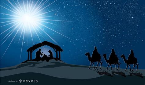 Christmas Nativity Scene In The Manger Birth Of Jesus Mary Joseph And Three Wise Men Vector Download