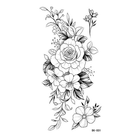 huanledash Tattoo Sticker Waterproof Sketching Flowers Temporary Black White Floral Tattoo ...