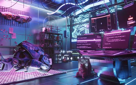 Cyberpunk Room 3D Desktop HD Wallpaper