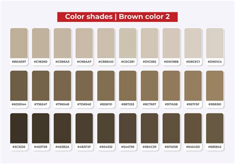 Brown color shades with RGB HEX for textile, fashion design, paint 15806692 Vector Art at Vecteezy