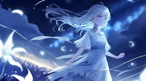 Anime girl Wallpaper 4K, Night, Surreal, Blue background