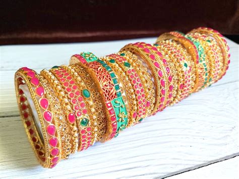 Indian Bangles Bridal Bangle Set Wedding Bollywood Jewelry Set | Etsy