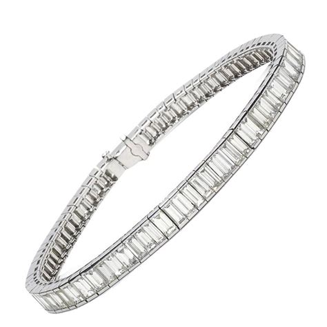 Baguette Diamond Platinum Line Bracelet For Sale at 1stdibs