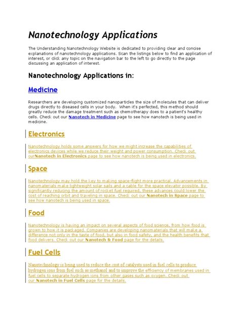 Nanotechnology Applications | PDF | Nanotechnology | Catalysis