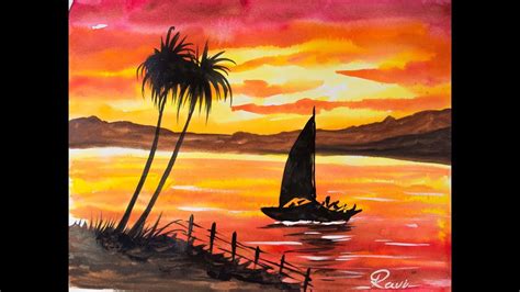 Sunset Landscape Easy Watercolor Painting - YouTube