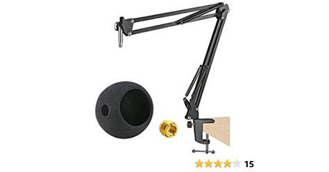 Blue Snowball Mic Stand with Pop Filter - Microphone Boom Arm Stand with Foam Windscreen for ...