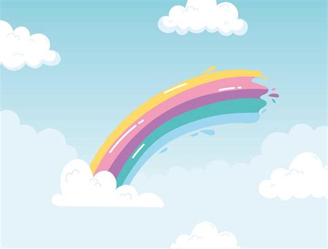 rainbow stroke color with clouds sky cartoon background 1825698 Vector ...