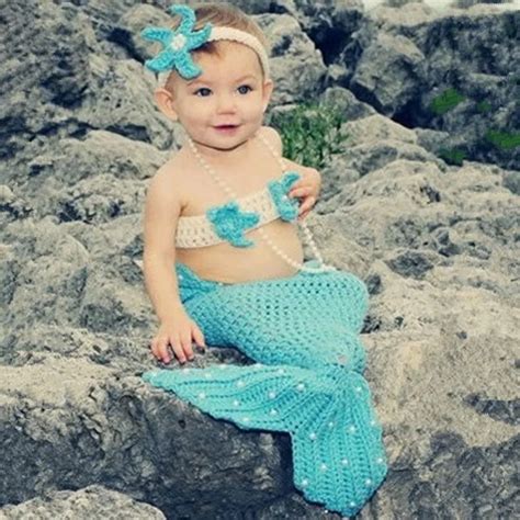 Light Blue Mermaid Newborn Baby Photo Photography Props Infant Handmade Outfits Crochet Knit ...