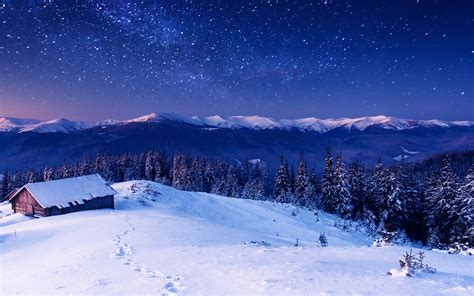 2048x1152 Sky Winter Stars Mountains 4k 2048x1152 Resolution HD 4k Wallpapers, Images ...