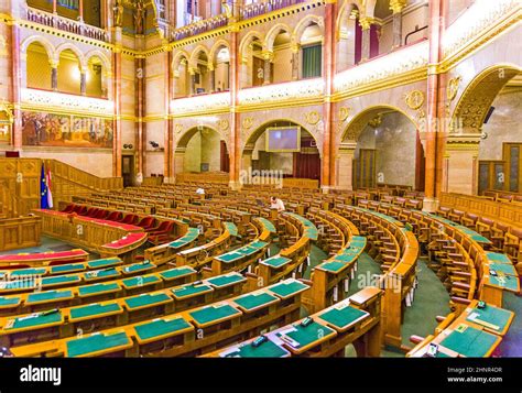 Budapest, Hungary - August 8, 2008: inside famous hungarian parliament in gothic revival style ...