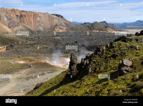 The colourful rhyolite mountains and basaltic lava flows around Landmannalaugar, the start of ...