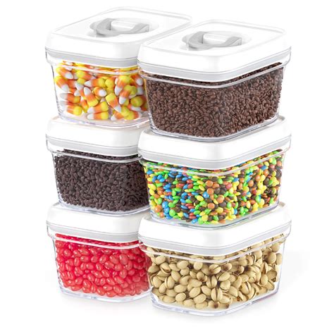 Airtight Food Storage Containers with White Lids Small Candy Bin – 6 P – Dwellza