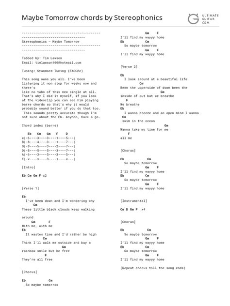 Maybe Tomorrow Chords by Stereophonicstabs | PDF | Song Structure | Elements Of Music