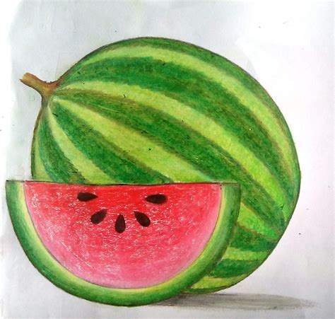 pastel colour watermelon | Watermelon drawing, Oil pastel drawings easy, Watermelon art painting