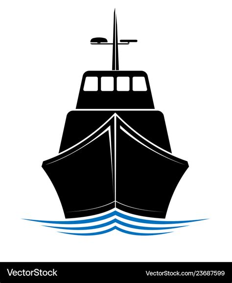 Frontal view of a floating ship tug or boat logo Vector Image