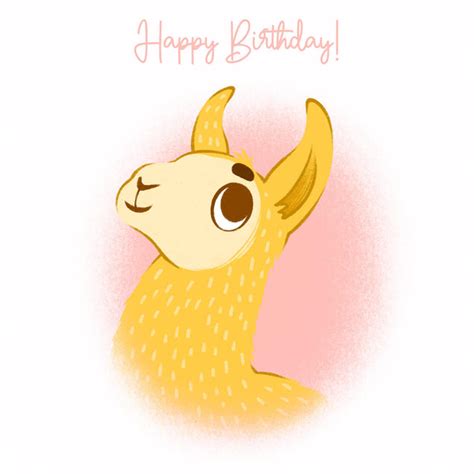 Yellow Llama On The Pink Background Happy Birthday Confetti-exploding ...