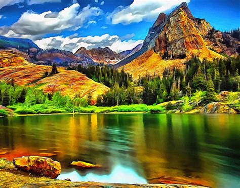 Green Mountain Bliss Landscape Painting Painting by Andres Ramos