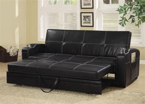 Faux Leather Sofa Bed With Storage And Cup Holders from Coaster (300132 ...