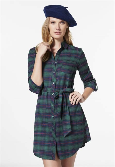 Flannel Plaid Shirt Dress in Green Multi - Get great deals at JustFab