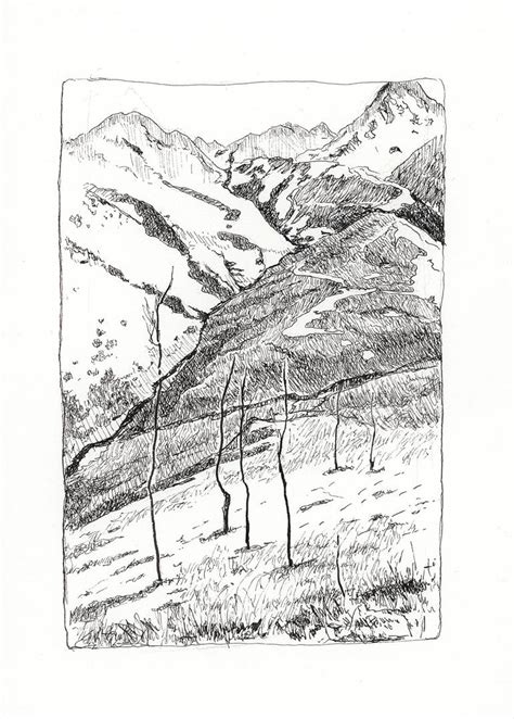 Mountain landscape. Pen and ink drawing Drawing by Katarzyna Gagol ...