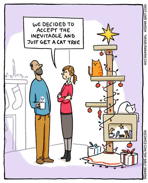 Cat And Christmas Tree Cartoon