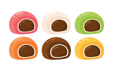 Mochi Daifuku Flavors Set Collection for Japanese Dessert Animated Cartoon Vector Illustration ...