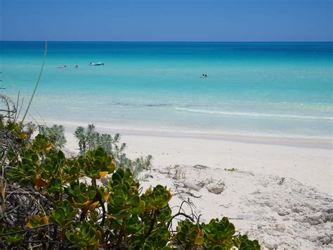 people are out in the ocean on a sunny day with clear blue water and white sand