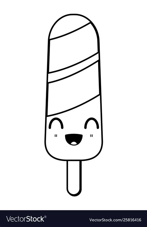 Ice lolly popsicle icon cartoon in black and white