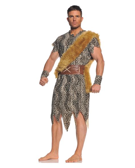 Adults Mens Caveman Costume Prehistoric Stone Age Neanderthal Fancy Dress Outfit ...