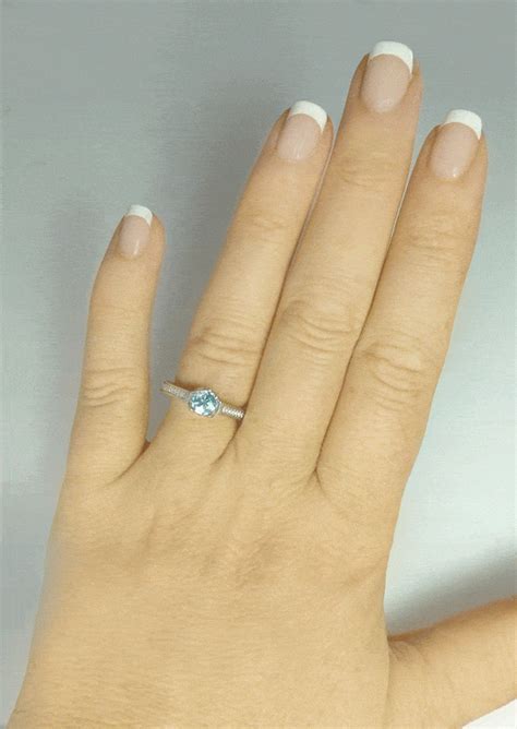 Blue Zircon Silver Ring Natural Gemstones Micro Pave Design