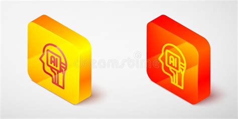 Isometric Line Humanoid Robot Icon Isolated on Grey Background ...