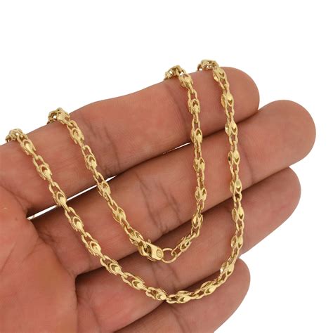 Men's 10k Gold 3mm Turkish Link Chain Necklace 24" Marquise Style Design Solid | eBay