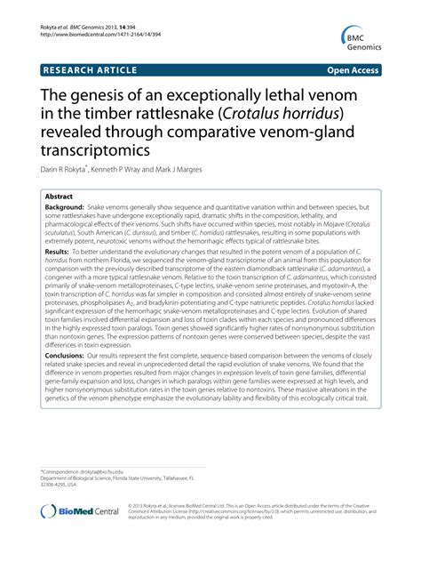 (PDF) The genesis of an exceptionally lethal venom in the timber rattlesnake (Crotalus horridus ...