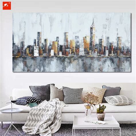 2016 New York Skyline Cityscape Architecture Abstract Wall Art Oil Painting on Canvas Print Home ...