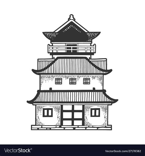 Japanese temple pagoda house sketch engraving Vector Image